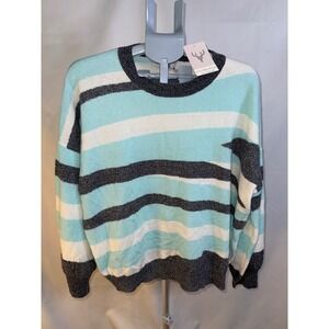 Edinburgh Knitwear Brodie Cashmere Crew Sweater Striped Blue White Grey XL NWT